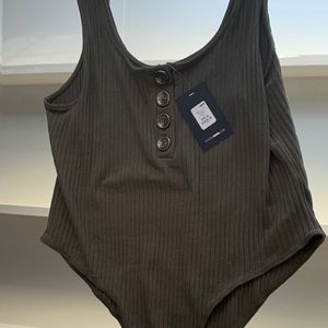 Olive Green Ribbed Bodysuit